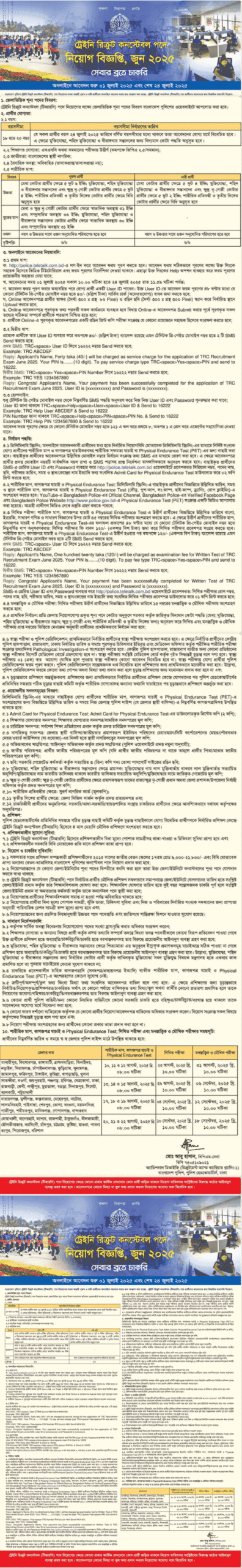 বাংলাদেশ পুলিশ কনস্টেবল (টিআরসি) পদে চাকরির